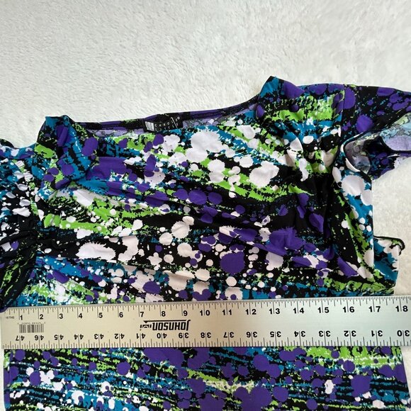 Carole Little Womens Abstract Print Short Sleeve Drape Neck Top Large Purple New - Picture 6 of 7